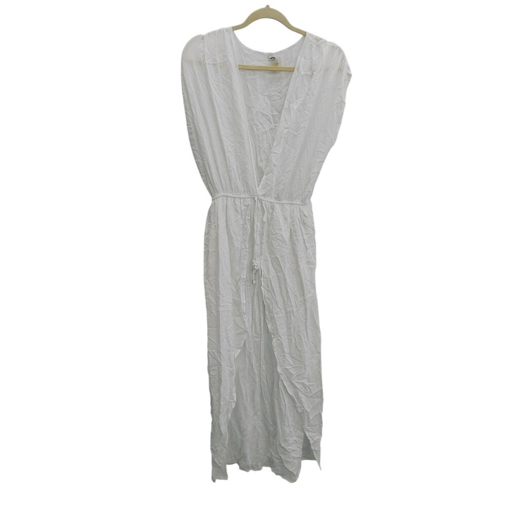 elan Swimsuit Coverup White Maxi Deep V Medium